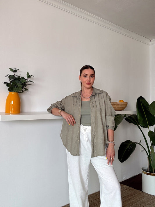 Crush çizgili atletli basic gömlek HAKİ