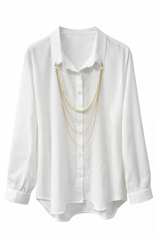 Kolye Aksesuarlı Gömlek-EKRU