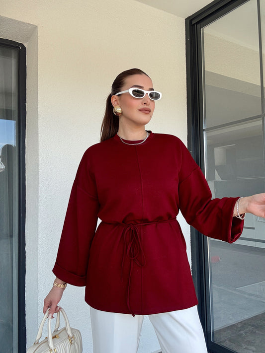 Modal kumaş duble kol tunik-BORDO