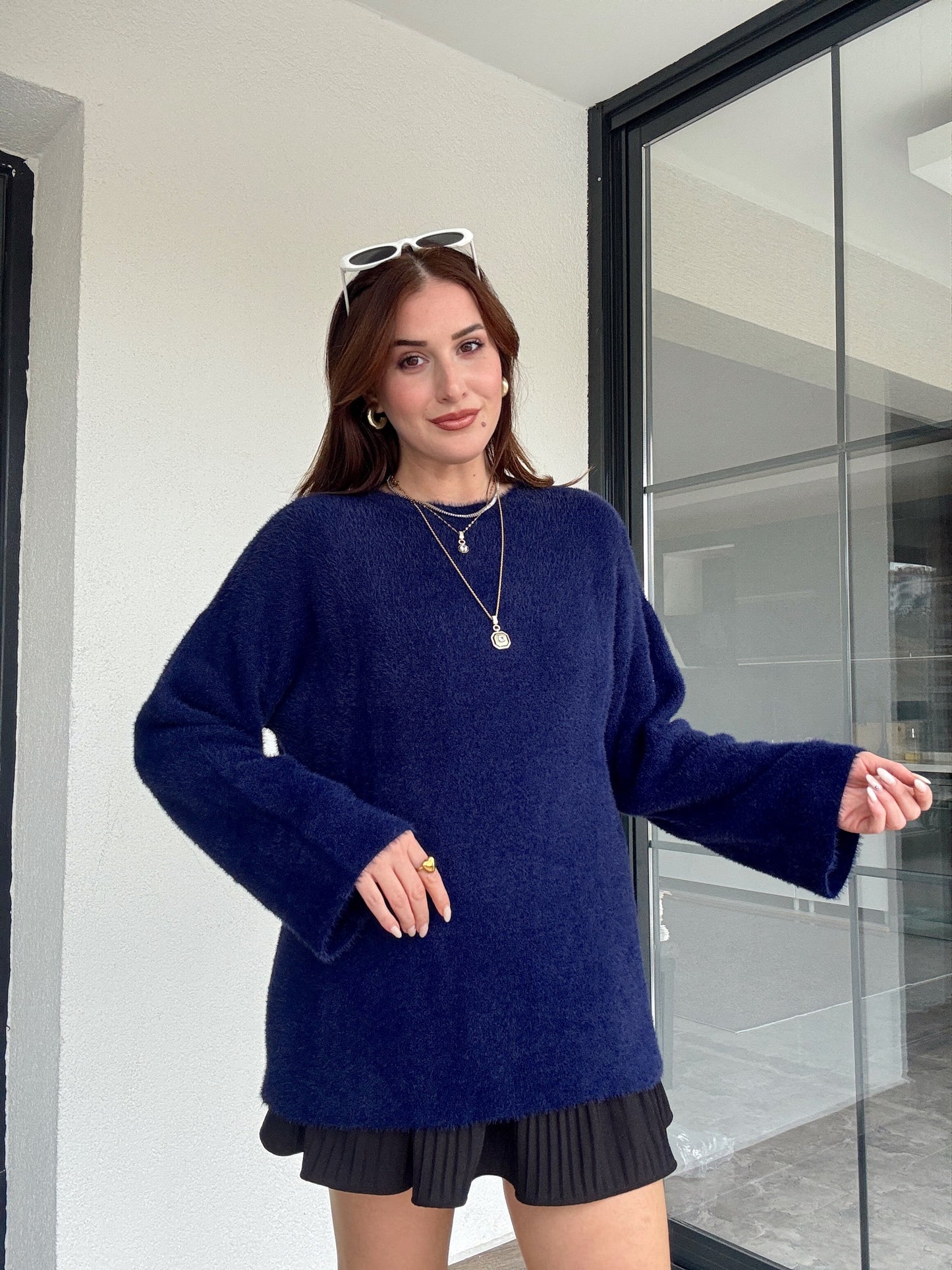 Sakallı triko kazak-LACİVERT