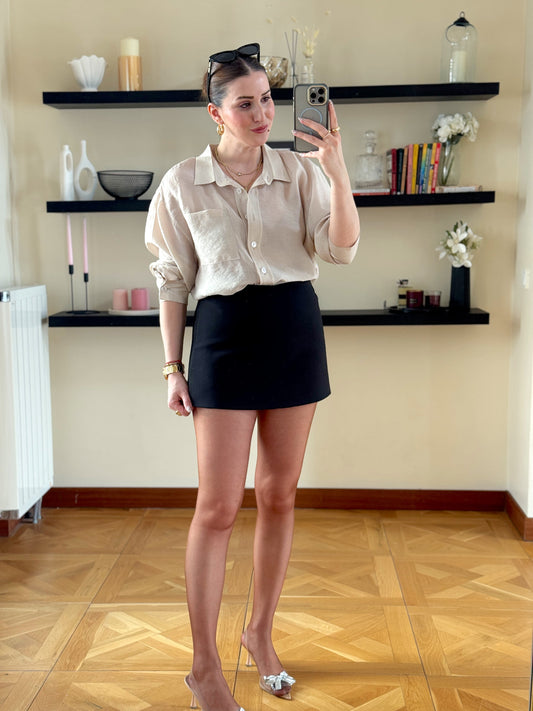 Oversize Premium Gömlek Bej