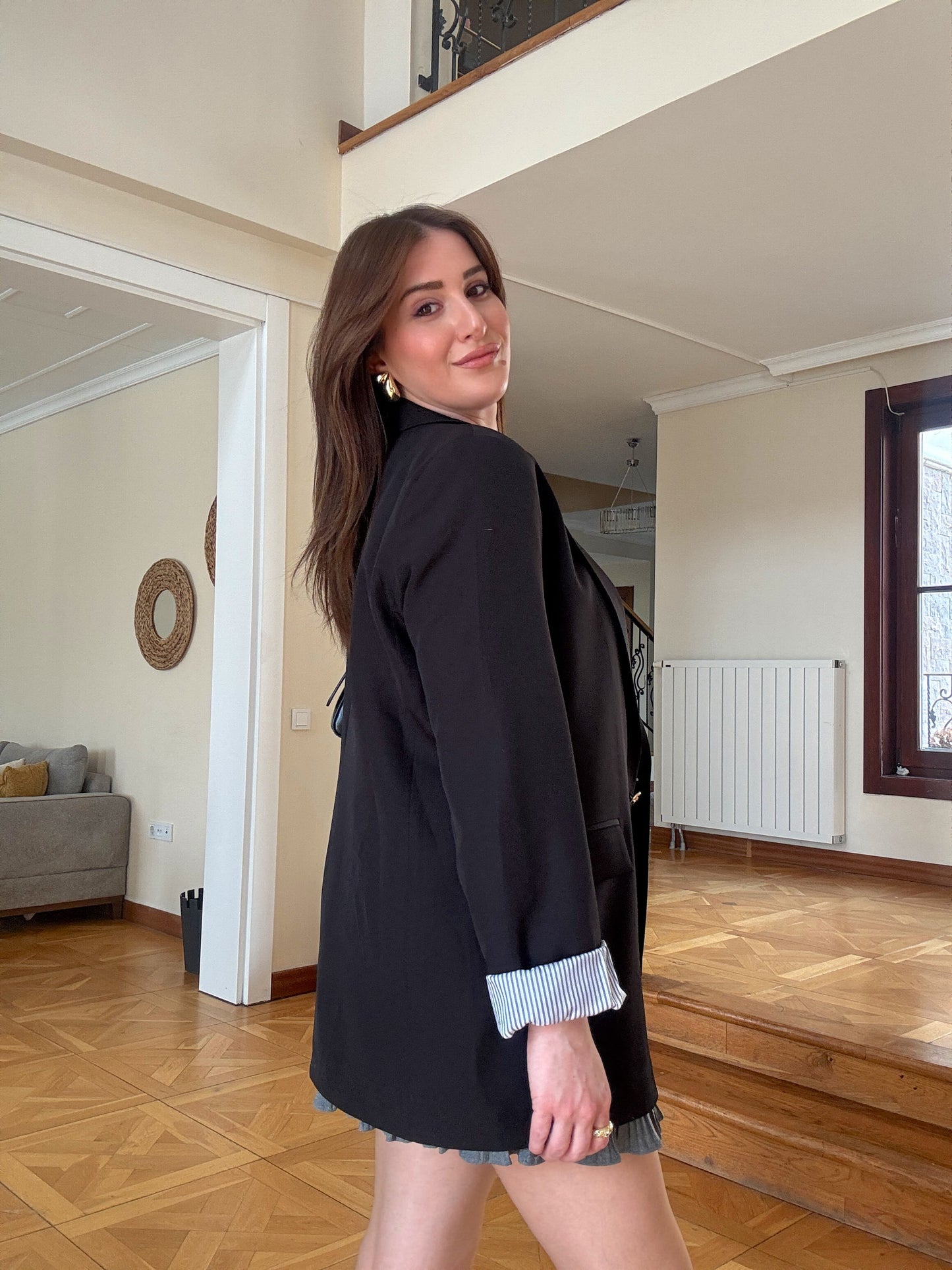 Astarı çizgi detaylı ceket Siyah