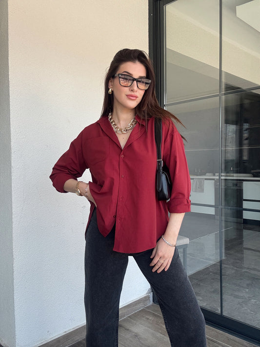 Tek Cepli Gömlek - BORDO