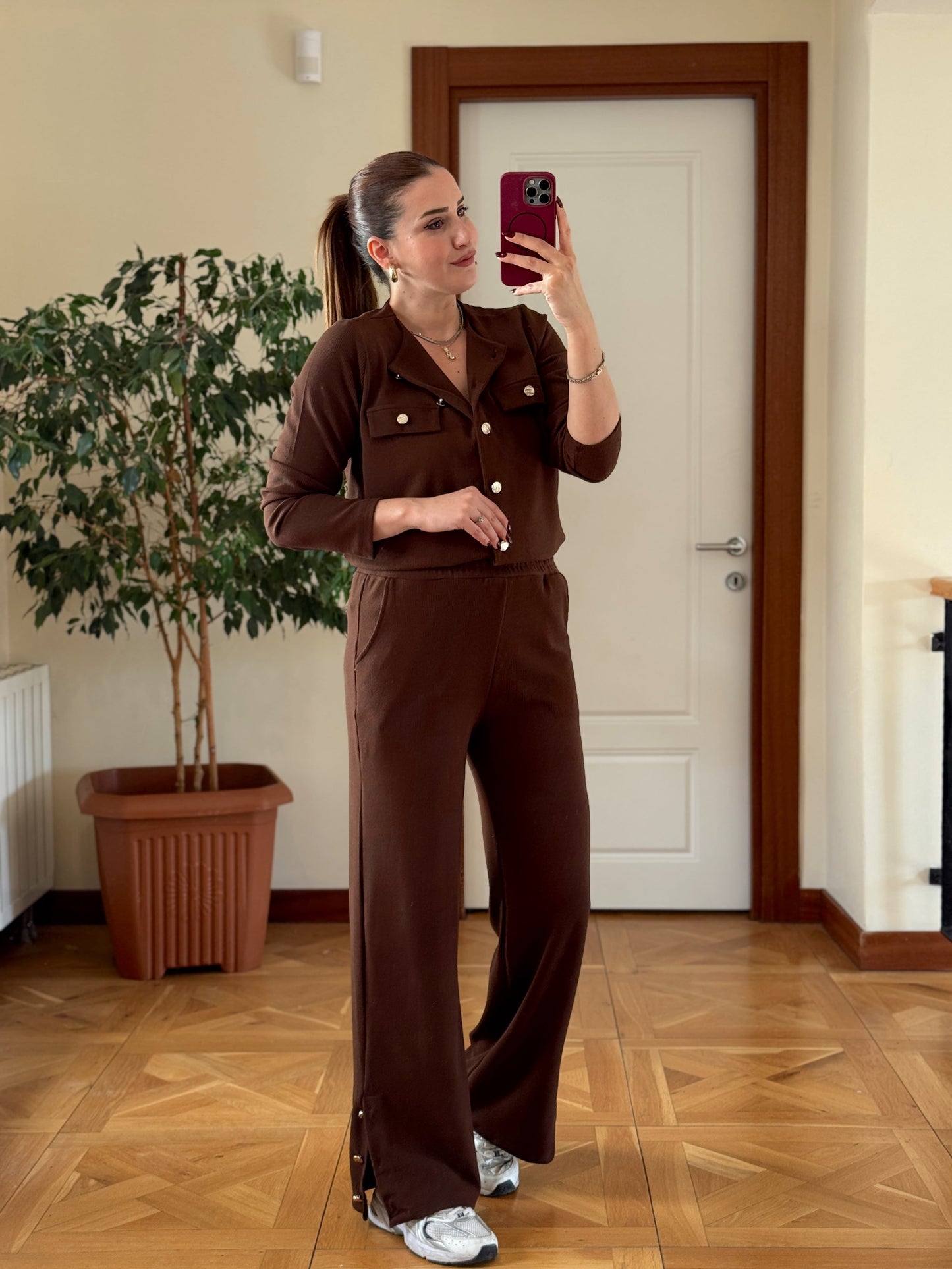 Paça gold düğmeli selanik takım KAHVERENGİ