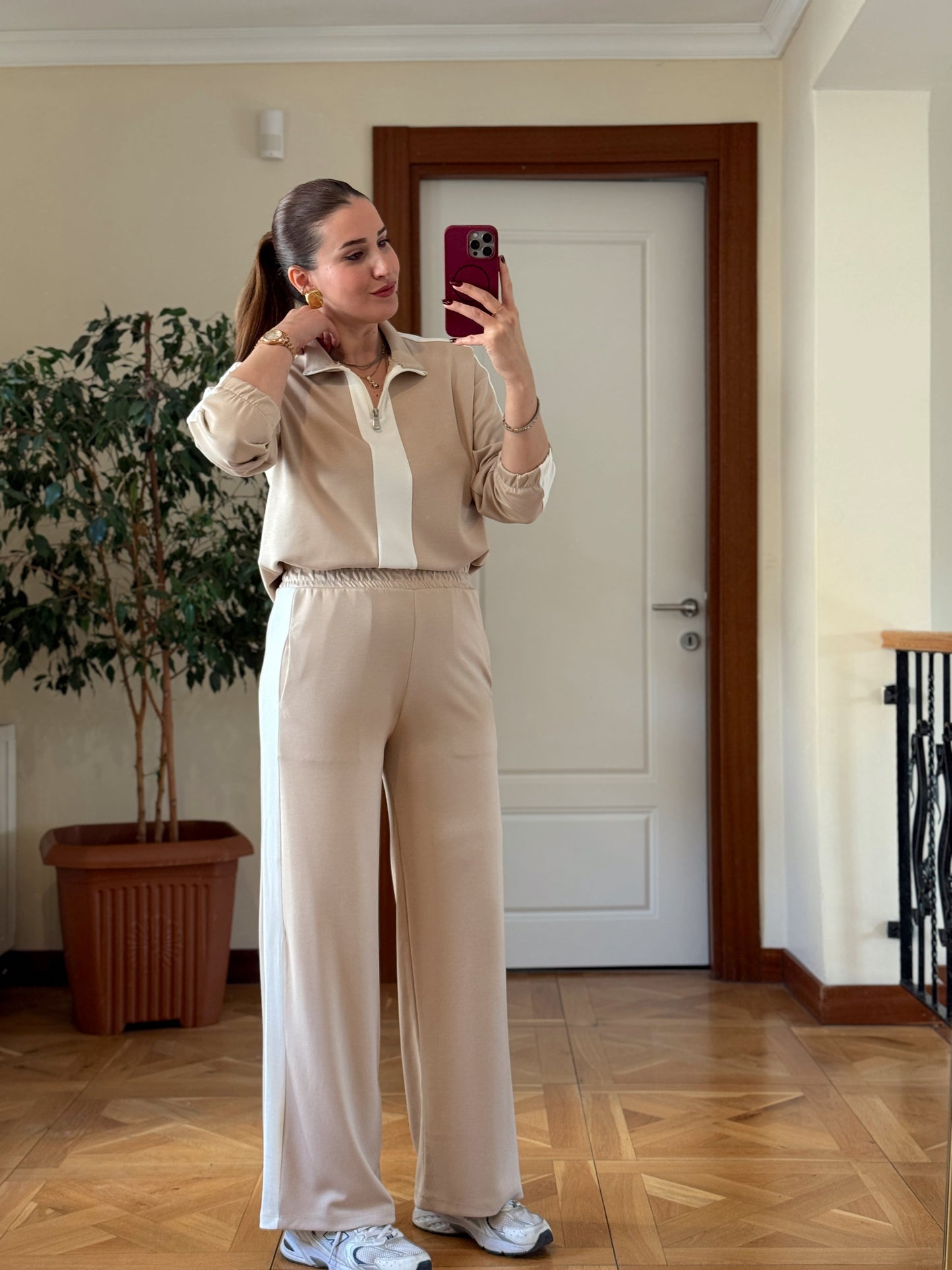 Yarım Fermuarlı Modal Takım Bej