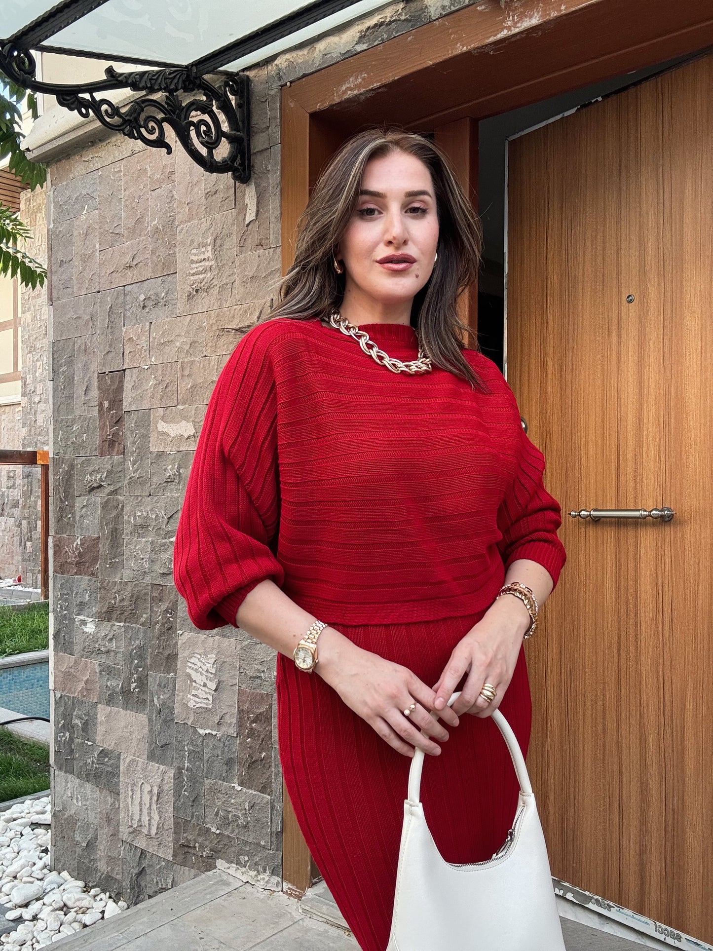 Fitilli Elbiseli Bluz Takım KIRMIZI