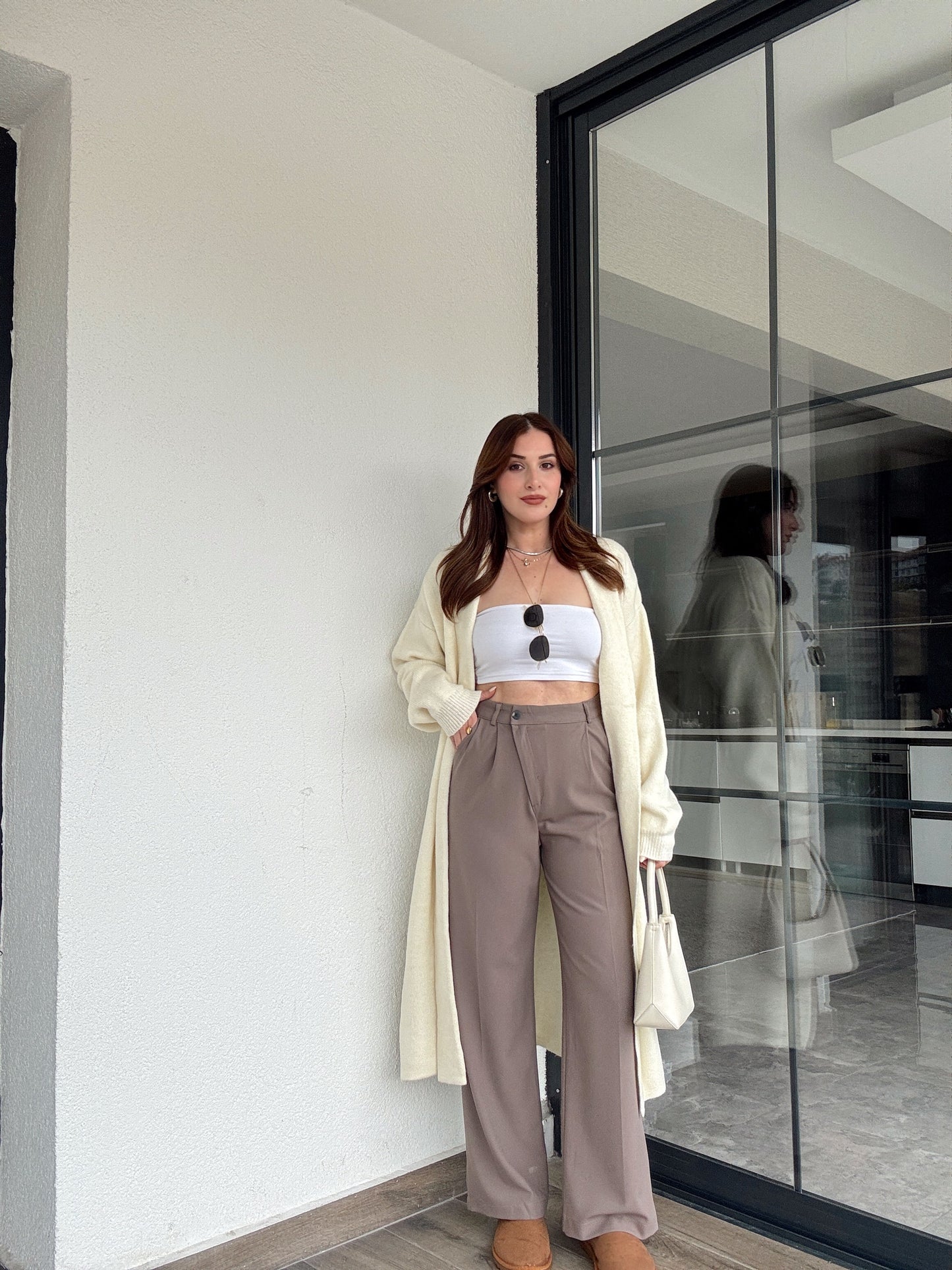 Çapraz kemerli pantolon-VİZON