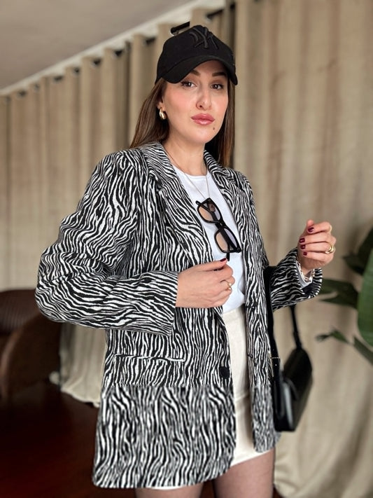Zebra Desenli Kaşe Ceket - SİYAH