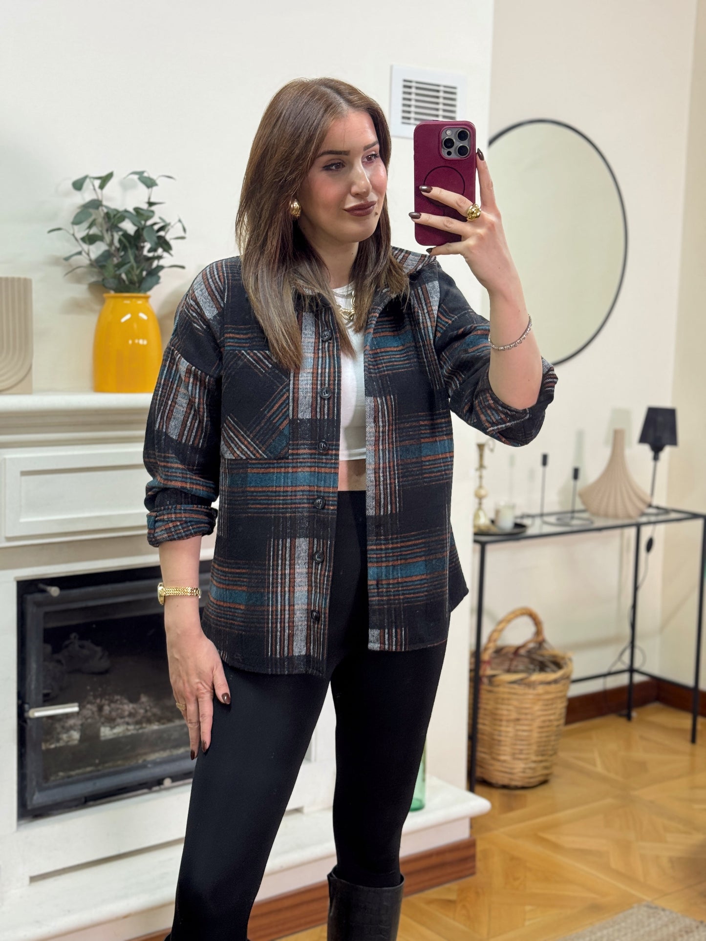 Ekose desen tek cepli gömlek TURUNCU