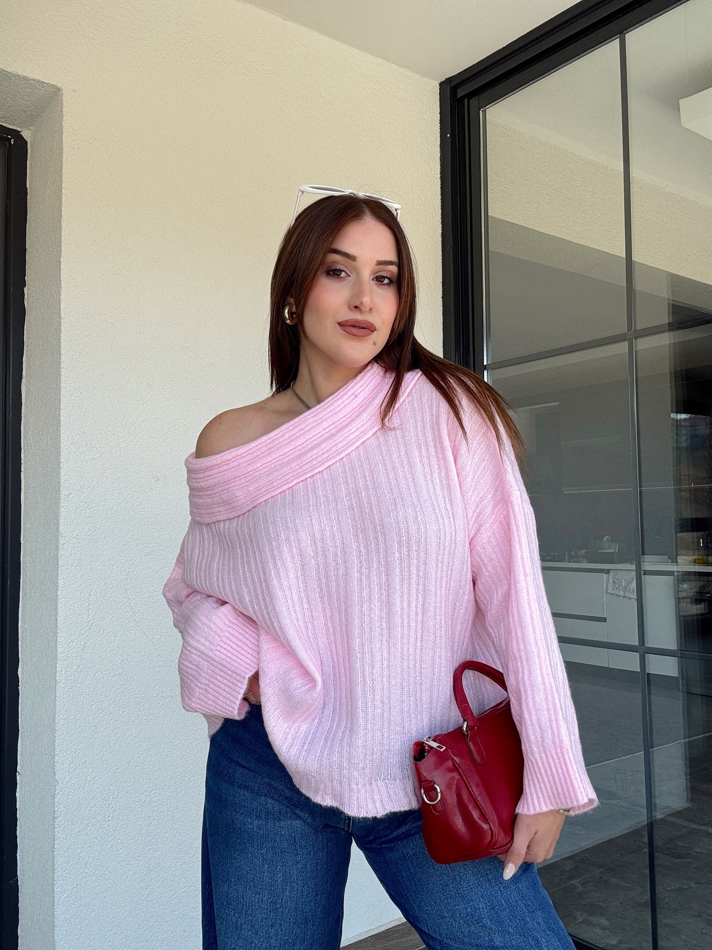 Degaje Yaka Bluz -PEMBE