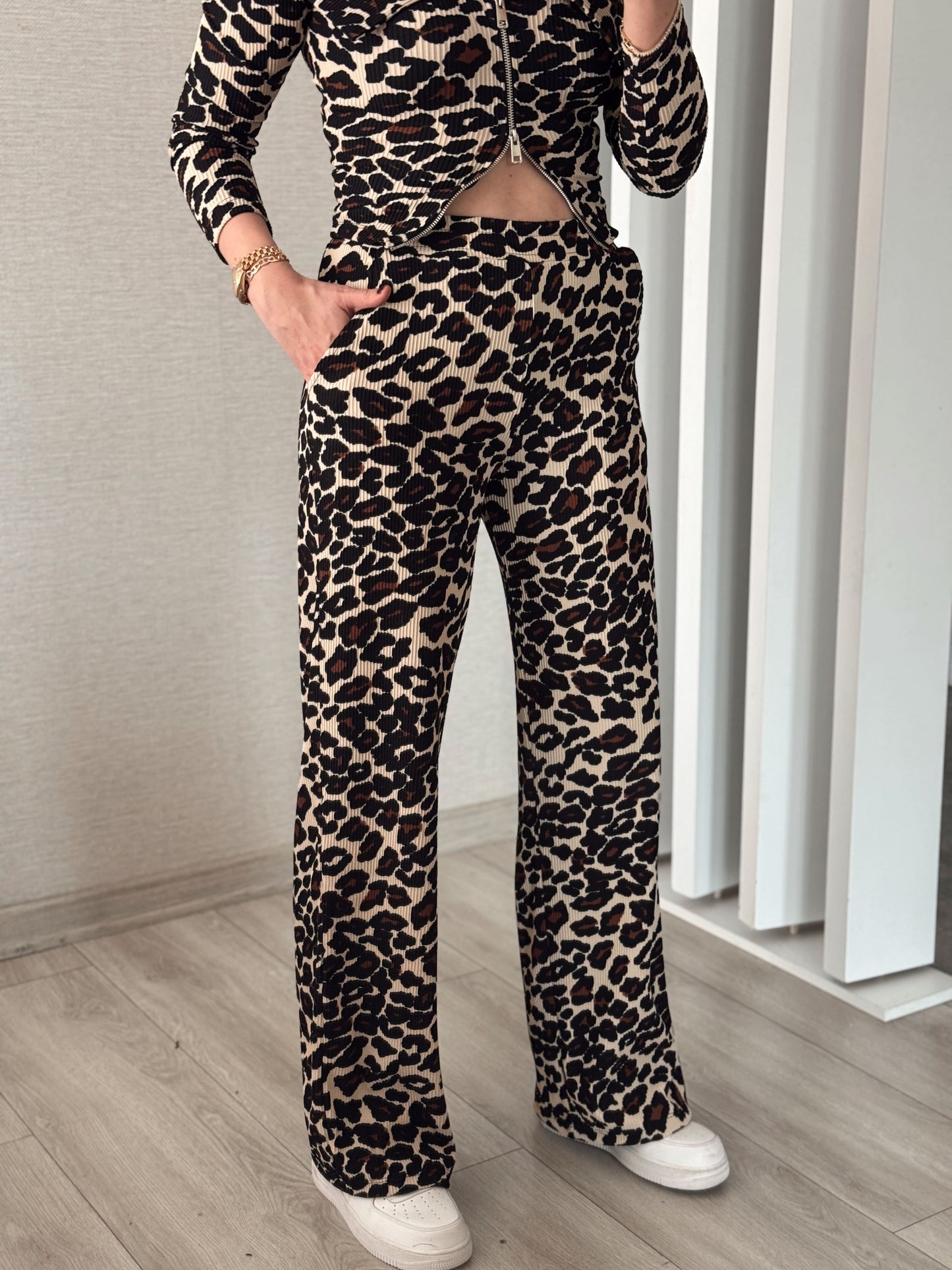 Leopar Desenli Ottoman Pantolon KAHVE