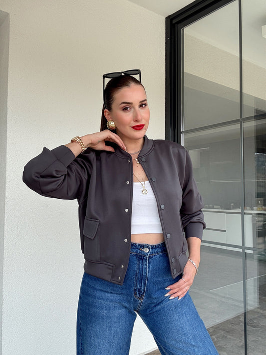 Scuba kumaş astarlı bomber ceket ANTRASİT