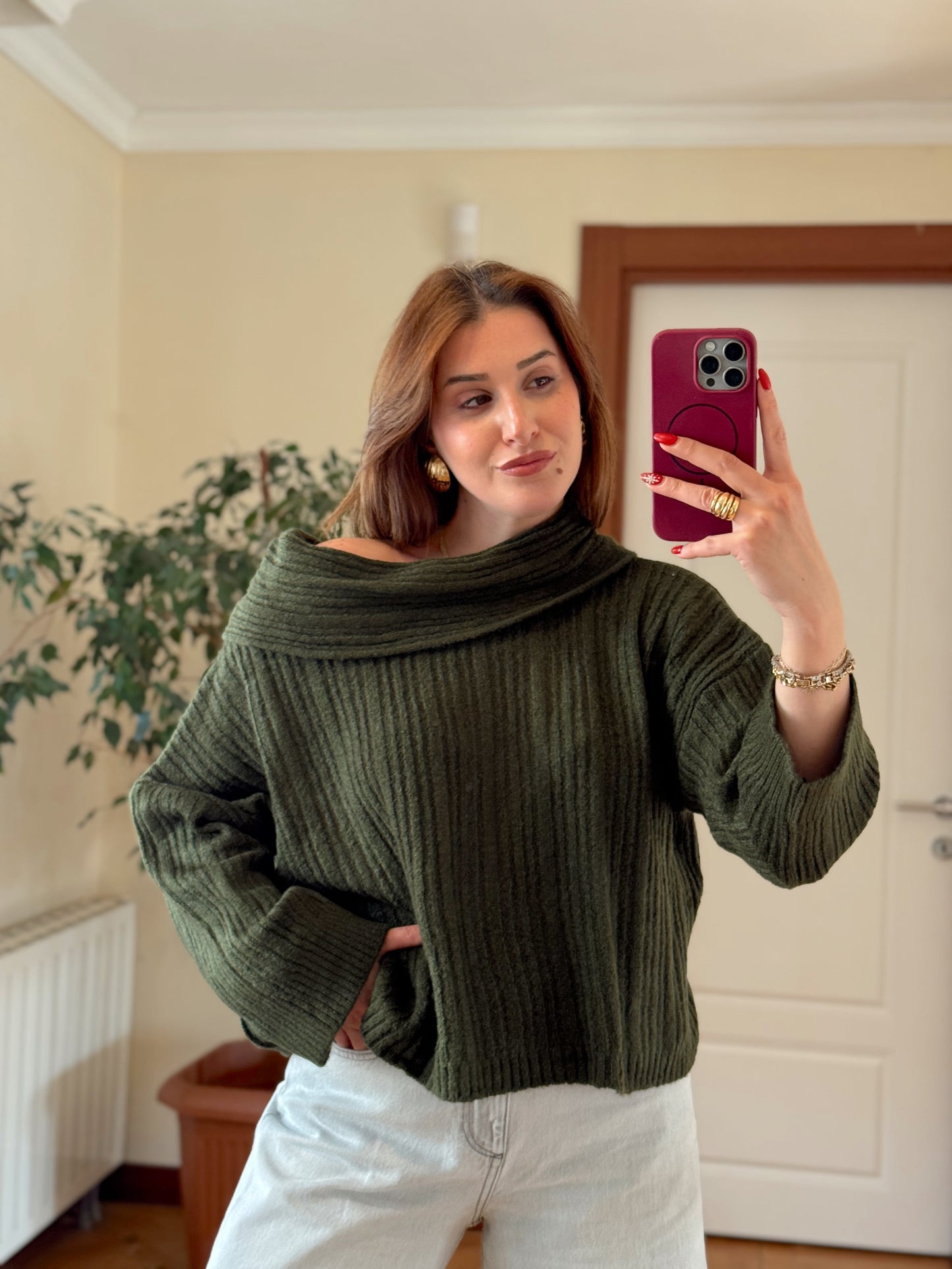 Degaje Yaka Bluz -HAKİ