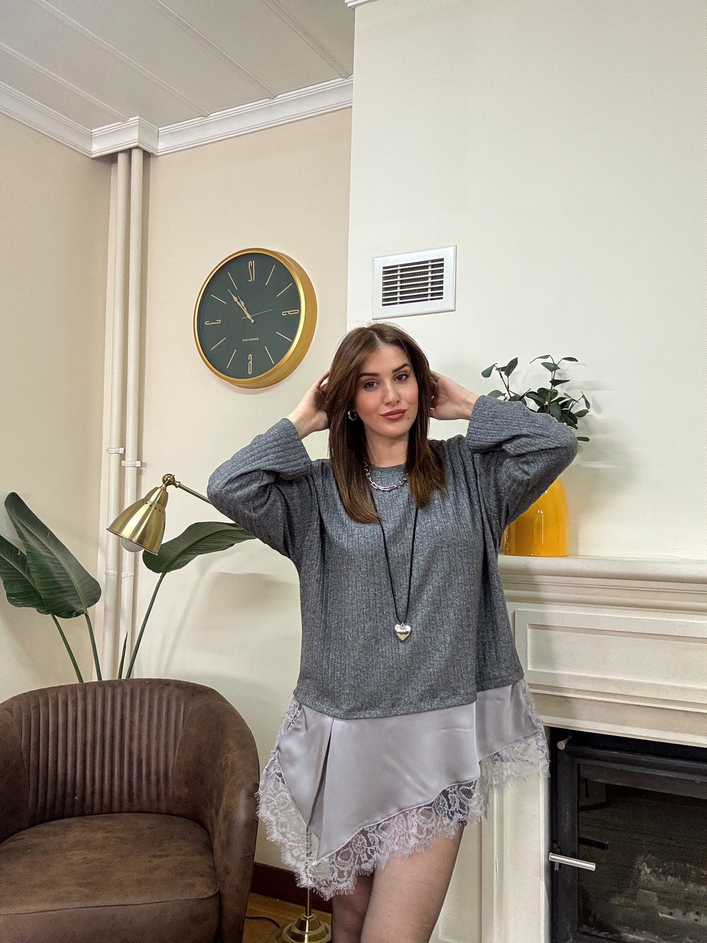 SANTRO eteği güpürlü fitilli kazak-ANTRASİT