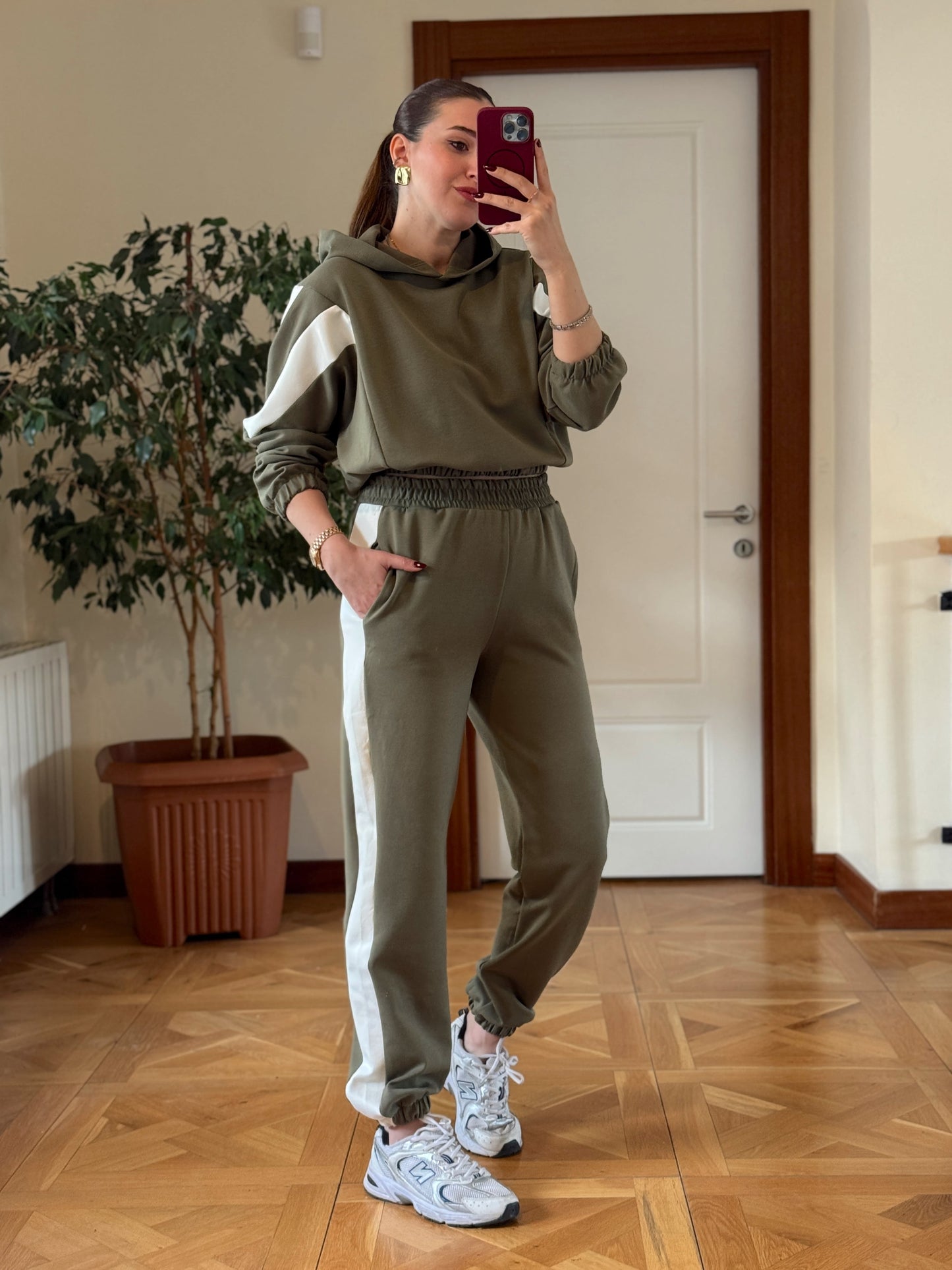 Modal Kapüşonlu Paça Lastikli Takım Yeşil