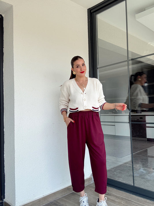 Beli Lastikli Modal Pantolon Bordo