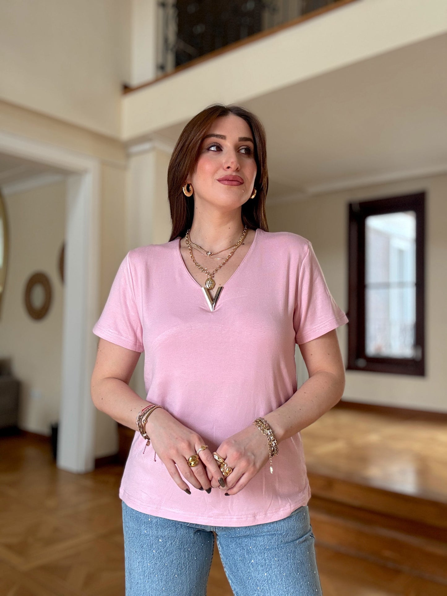 Modal Aksesuarlı Bluz Pembe