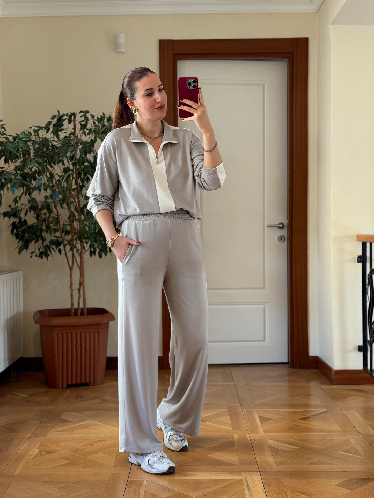 Yarım Fermuarlı Modal Takım Gri