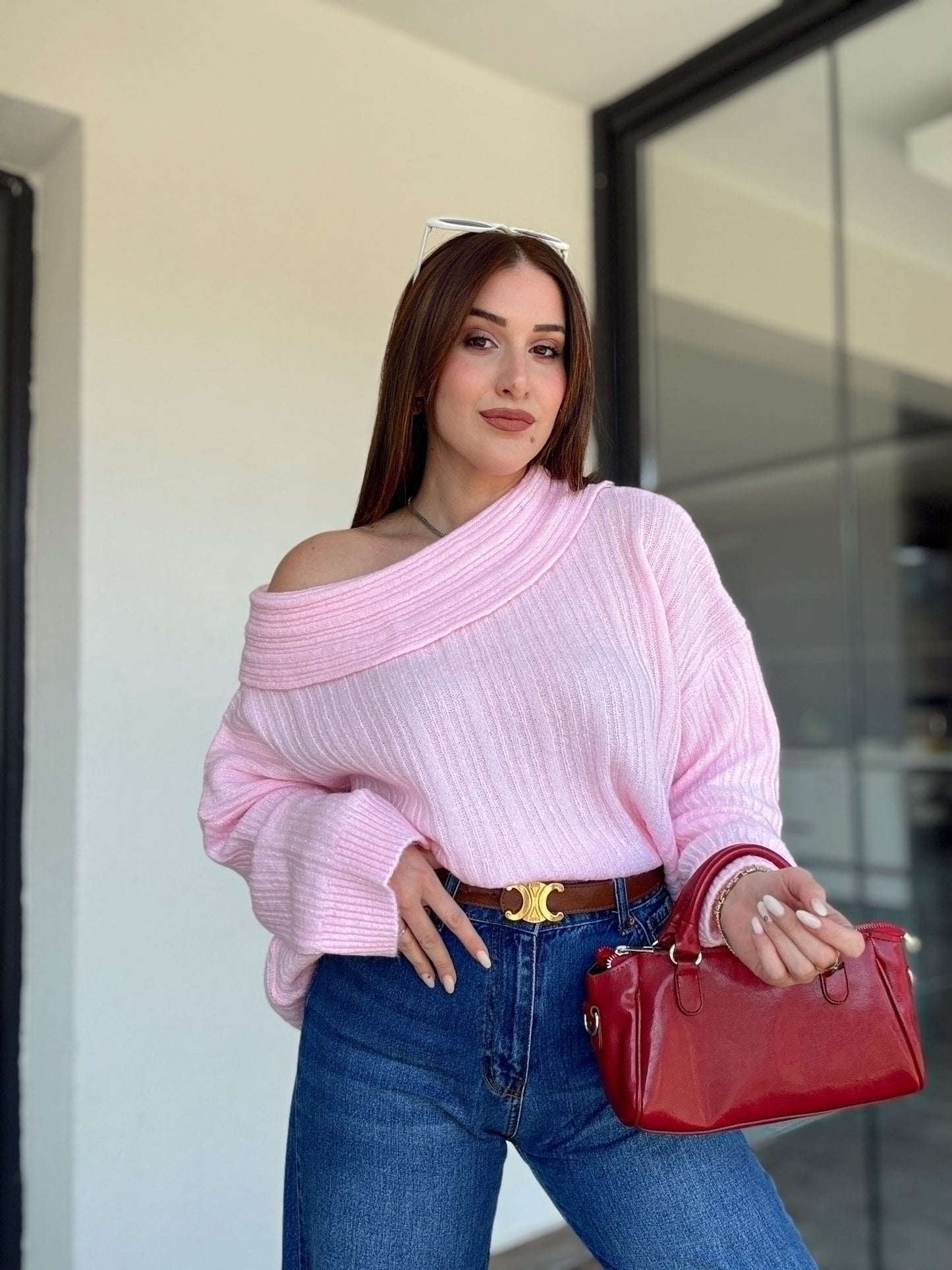 Degaje Yaka Bluz -PEMBE