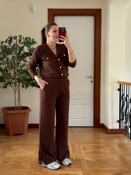 Paça gold düğmeli selanik takım KAHVERENGİ