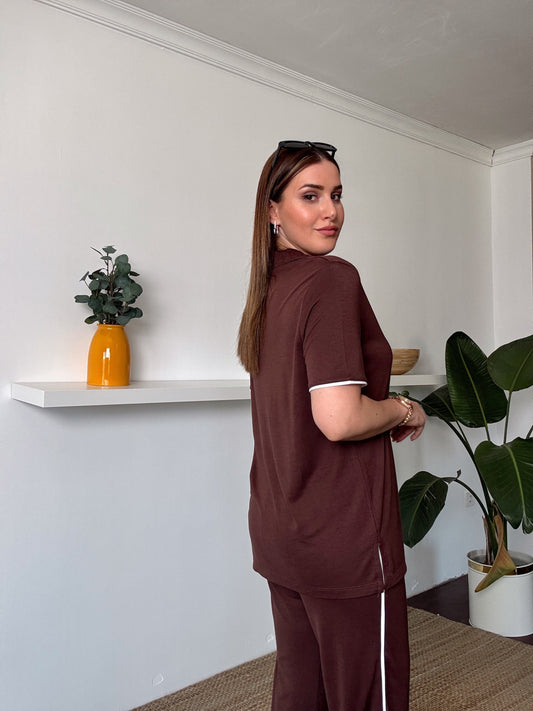 Arabiyeli pike modal takım KAHVERENGİ