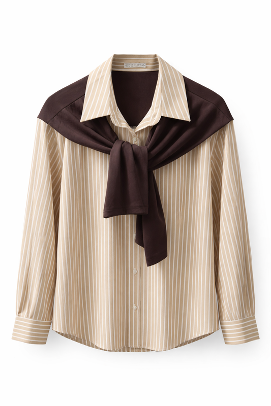 Omuz Modal Akseuarlı Garnili Gömlek-Kahve