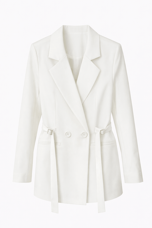 MİLANO çift kemer detaylı ceket BEYAZ