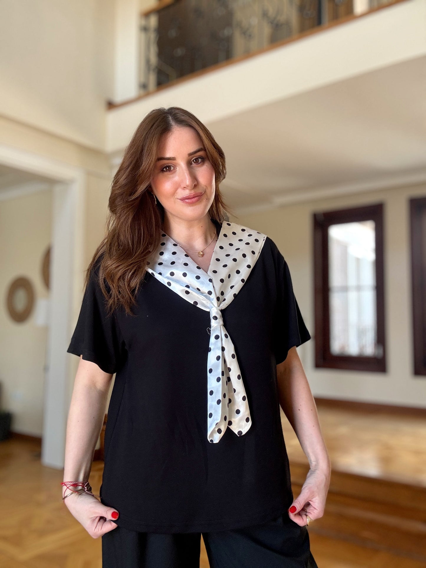 Puantiye detaylı modal kumaş tişört SİYAH