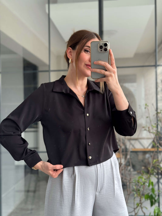 Liza Saten Gömlek - SİYAH