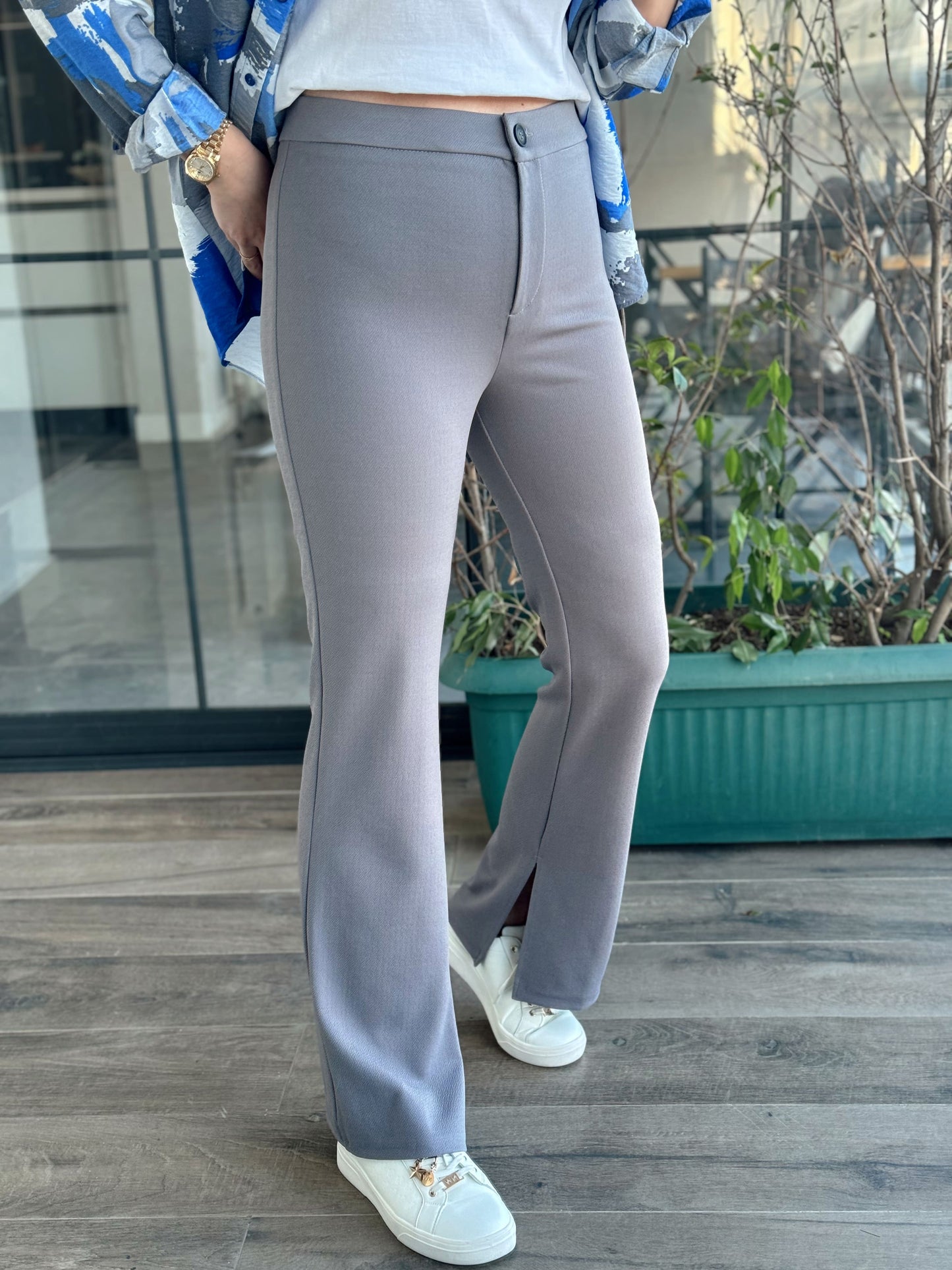 Fitilli İspanyol Paça Pantolon- GRİ
