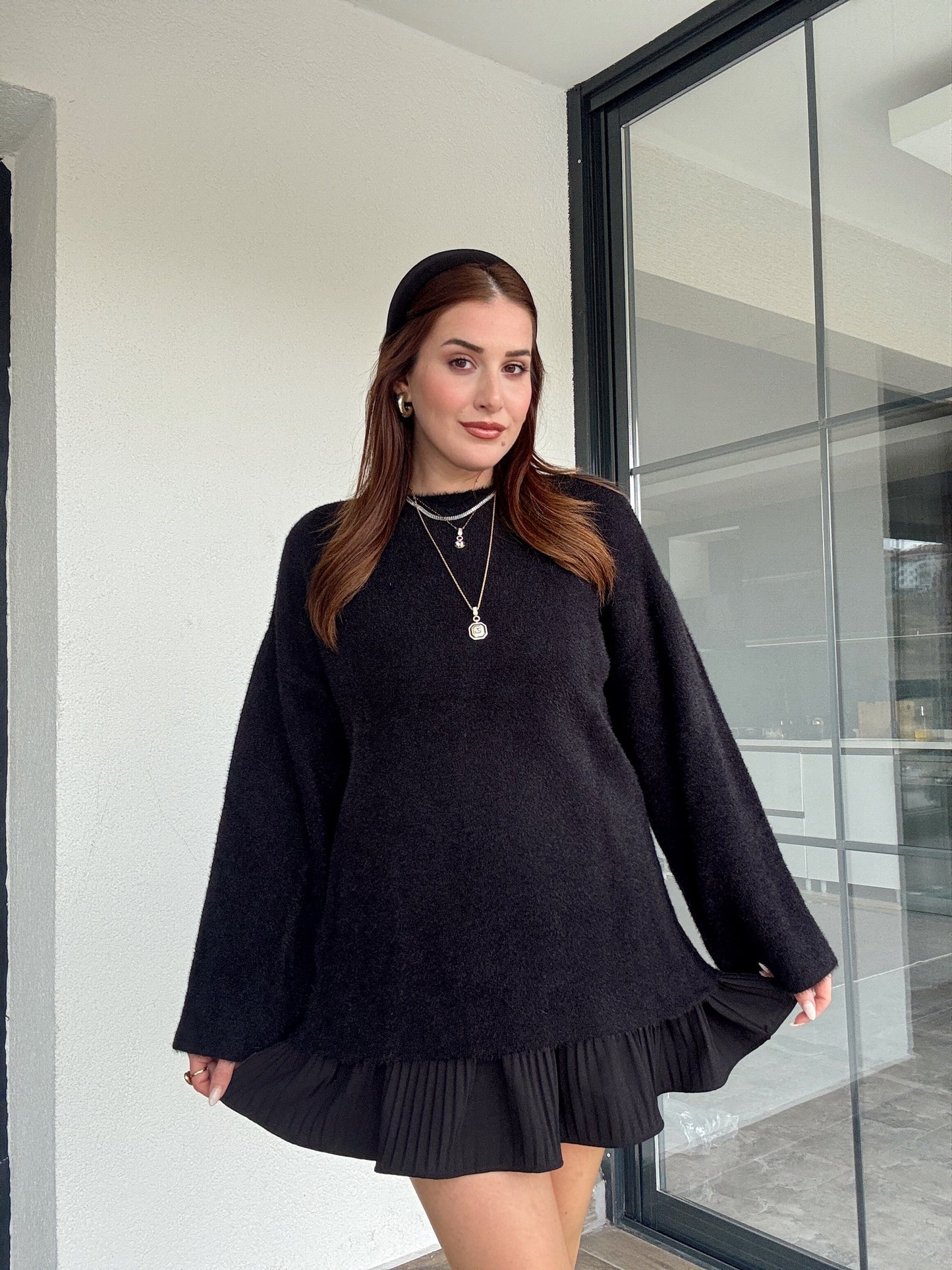 Sakallı triko kazak-SİYAH