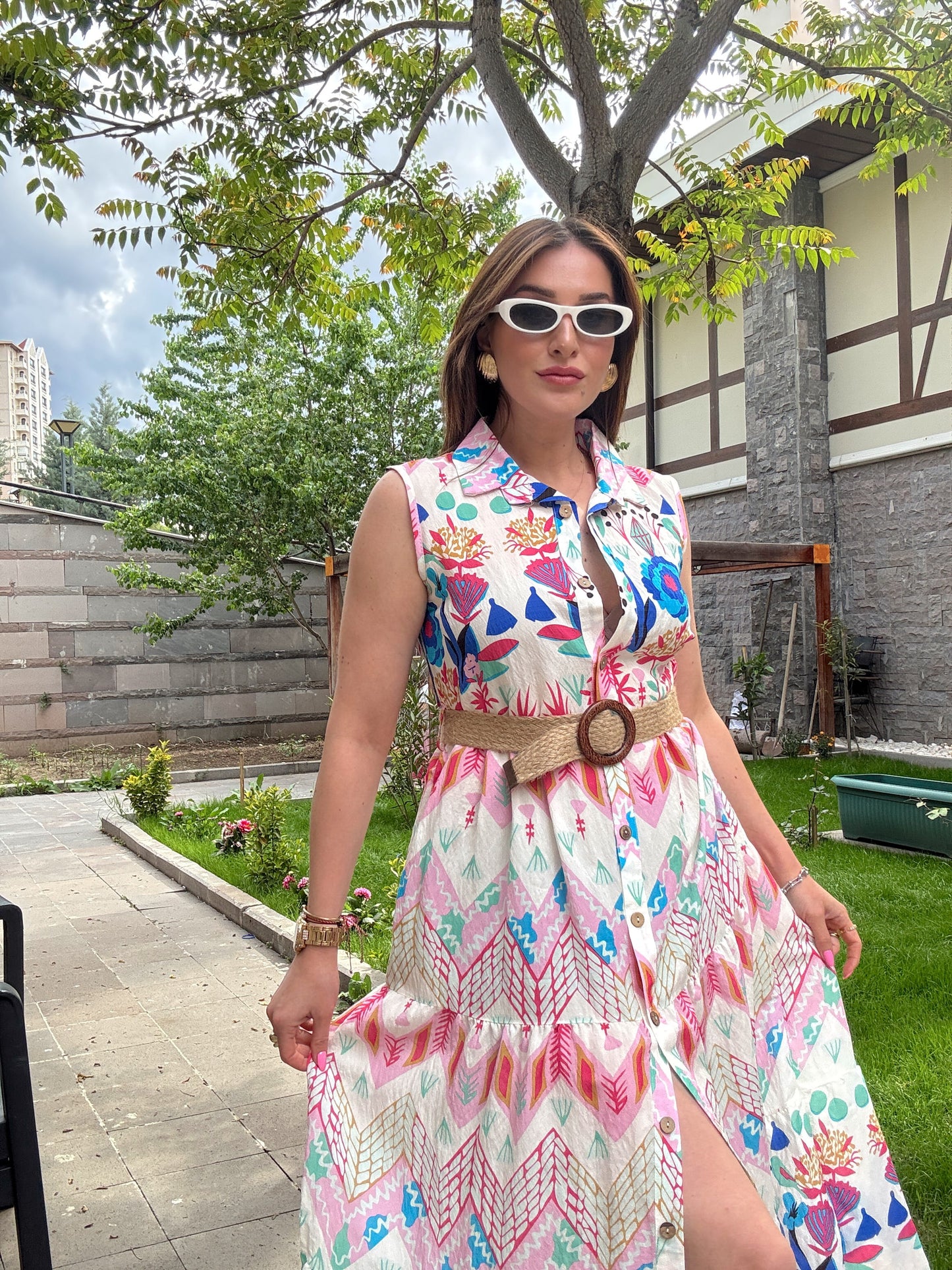 Alaçatı Kemerli Elbise Pembe