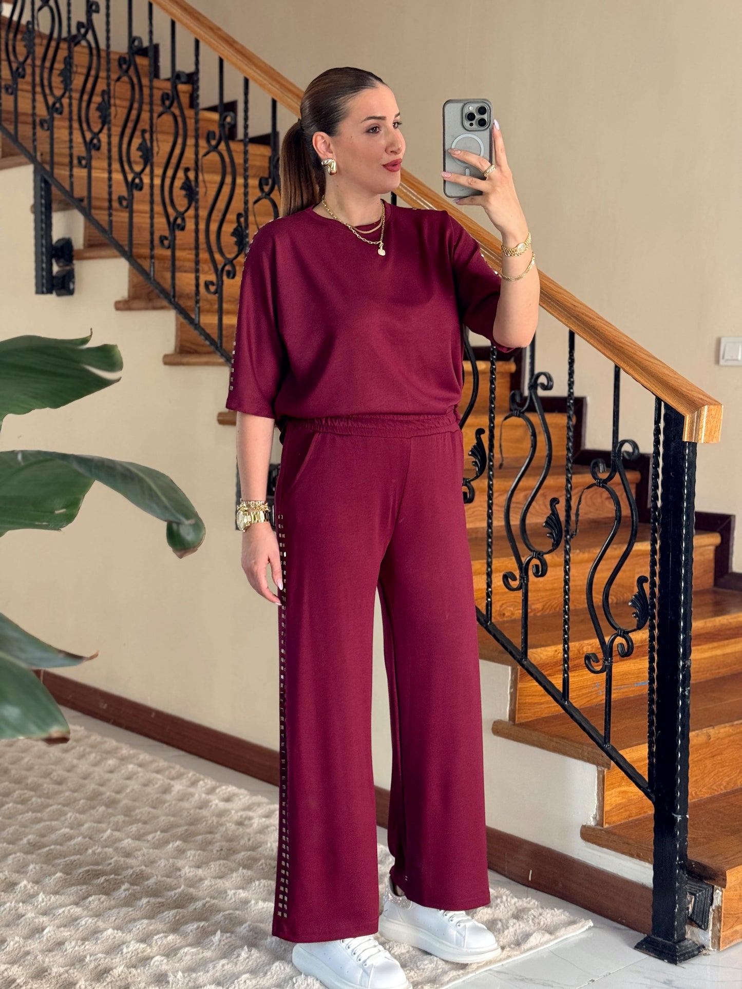 MORİNO taşlı oysh modal takım BORDO