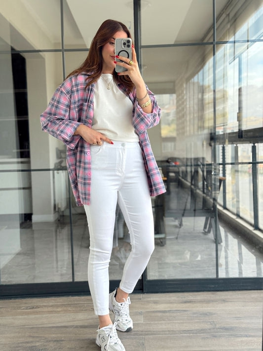 Likralı dar paça melina jean BEYAZ