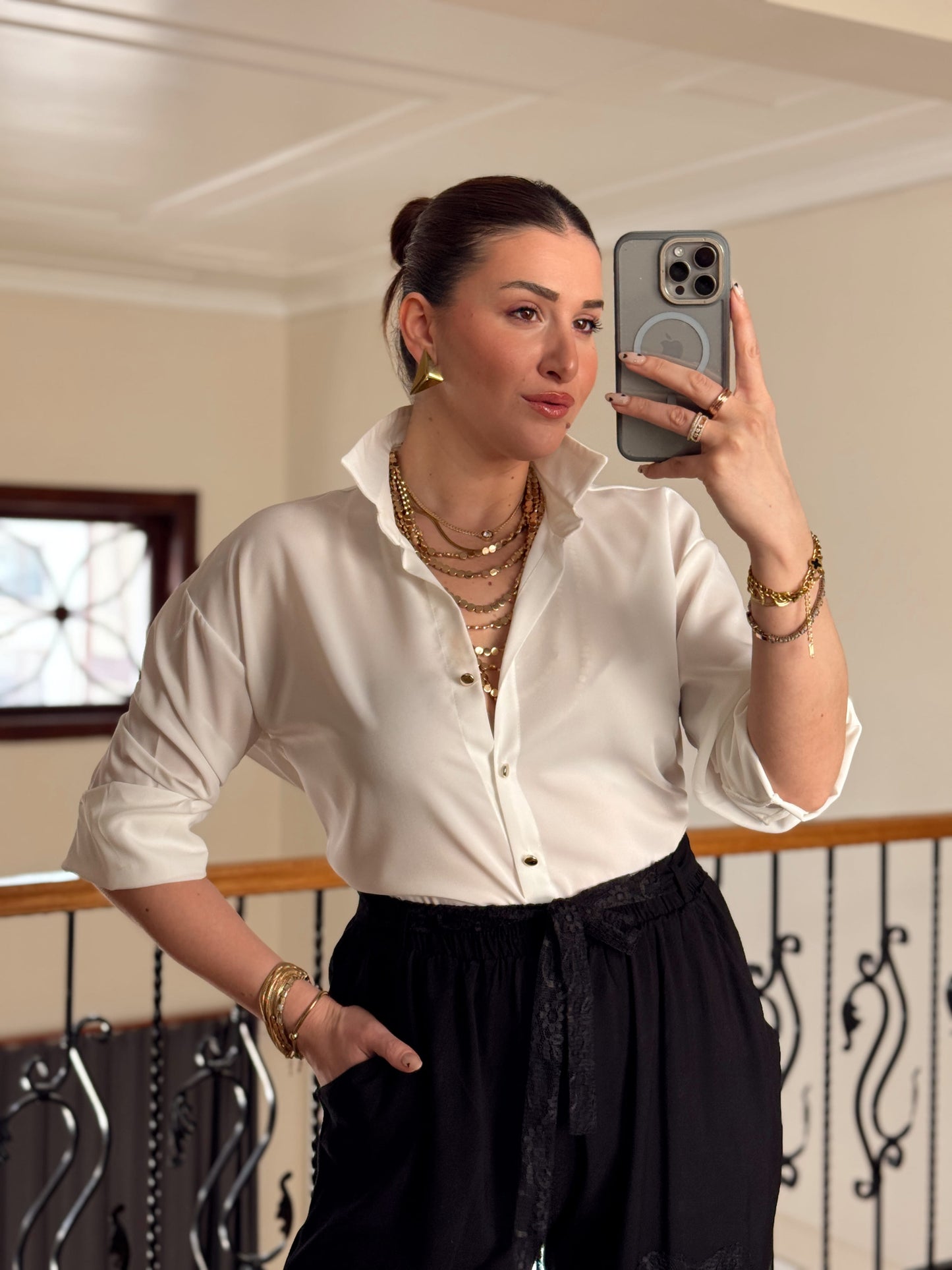 Geniş Manşetli Gömlek - BEYAZ