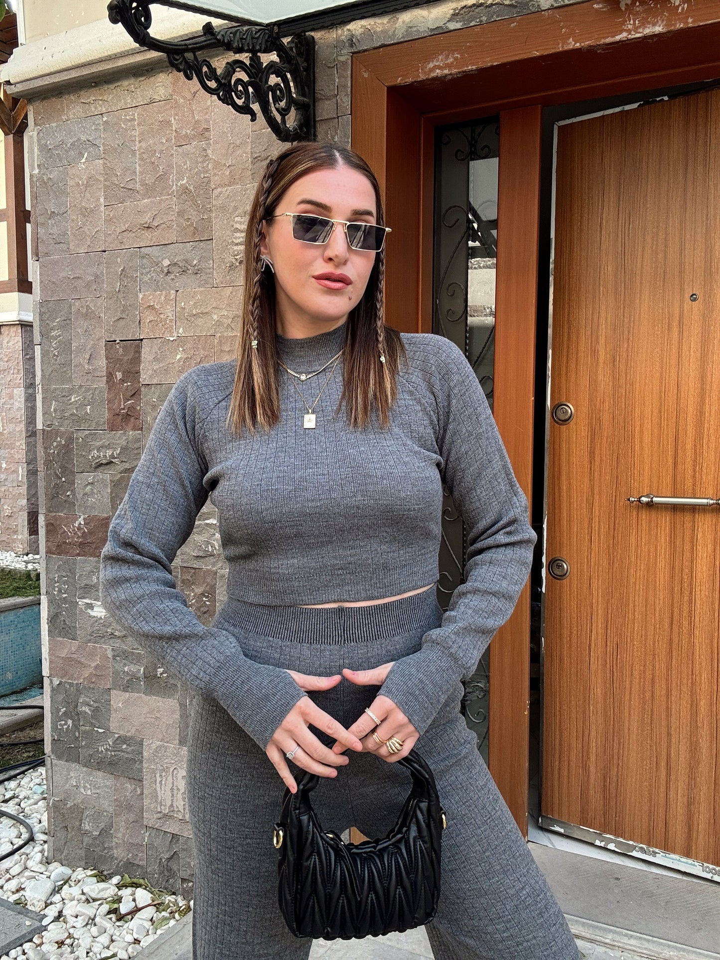 Basic Fitilli Triko Takım FÜME