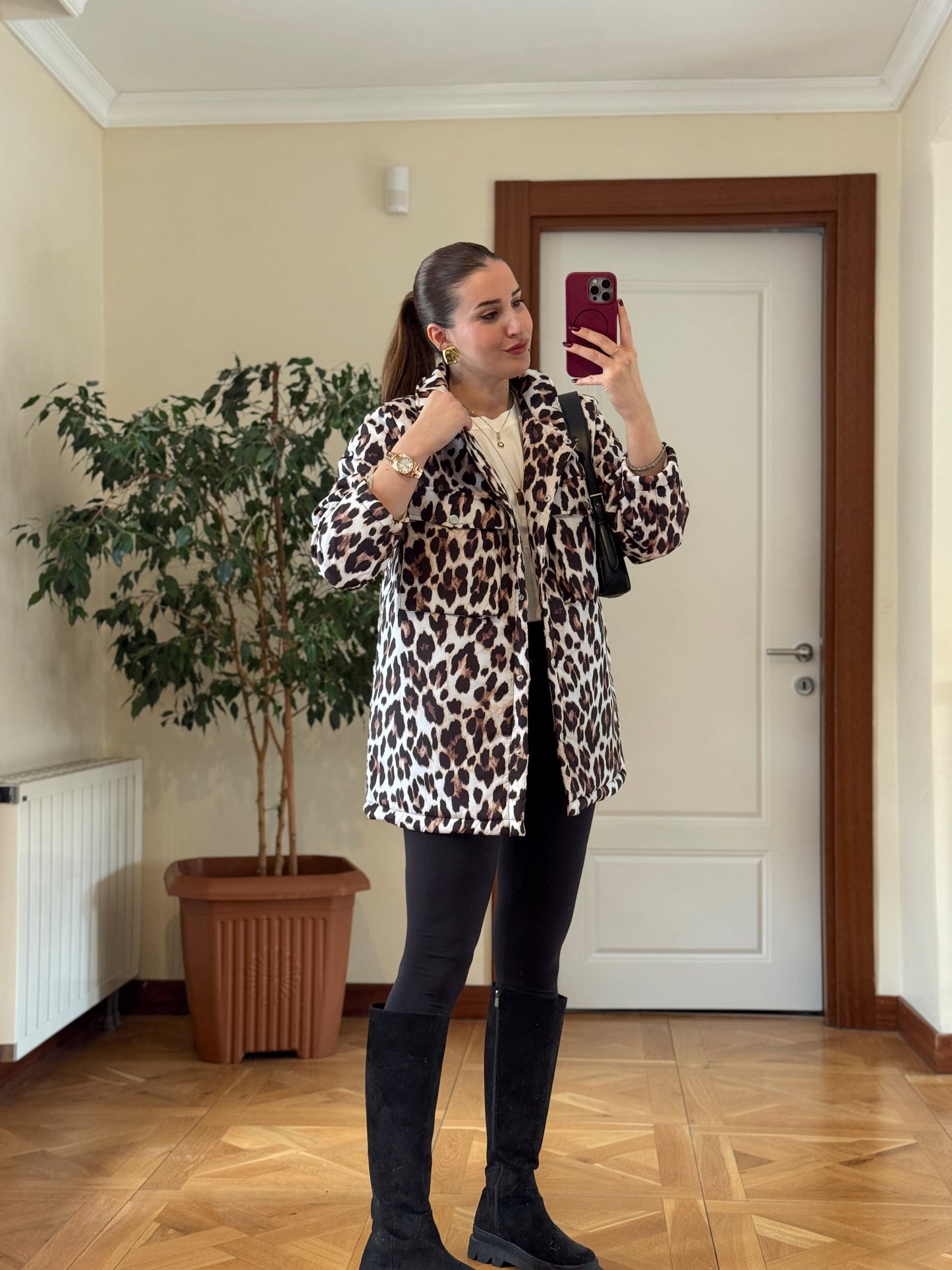 Leopar Desen Astarlı Mont - LEOPAR