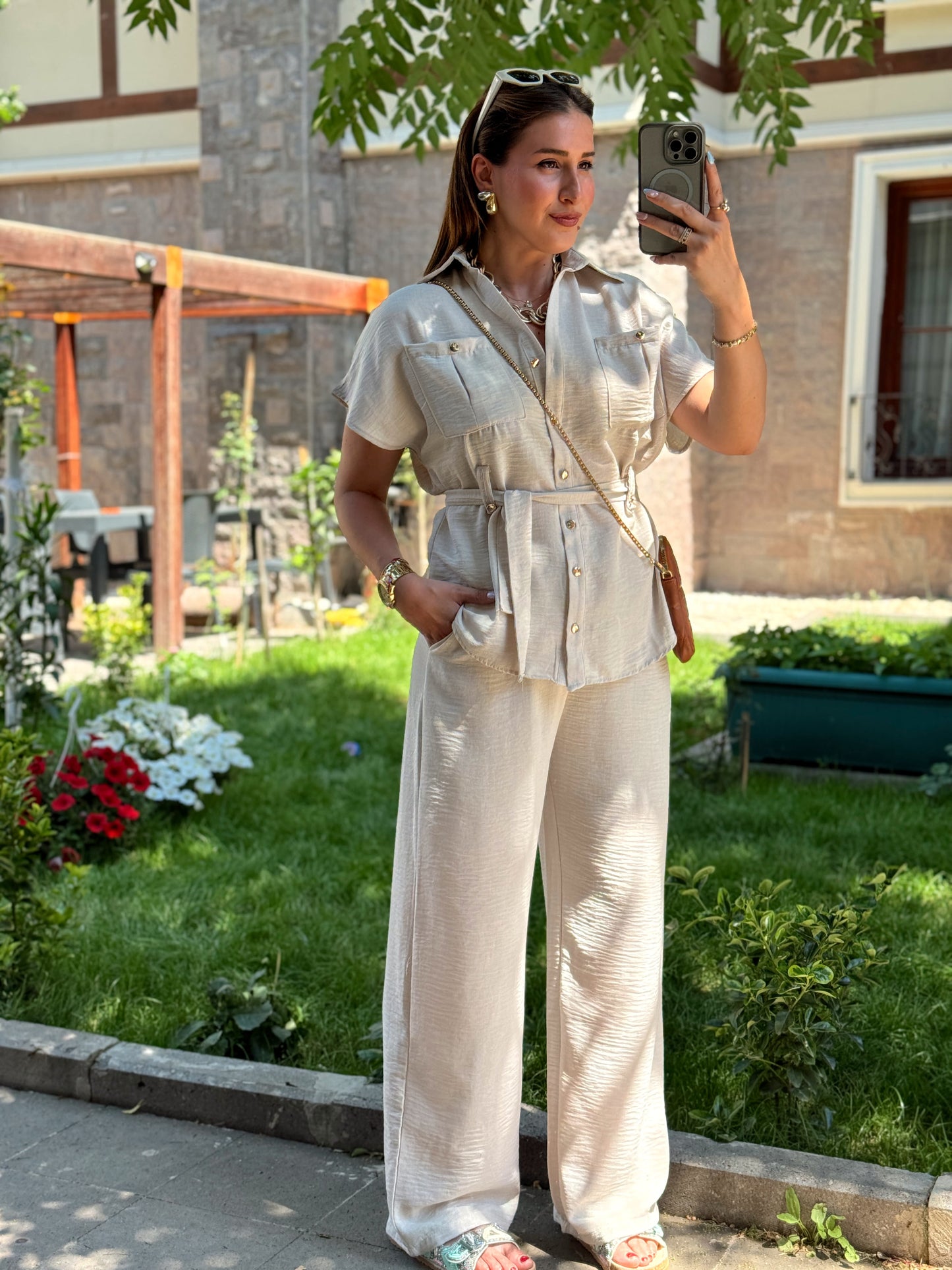 Bağlamalı Premium keten takım Taş