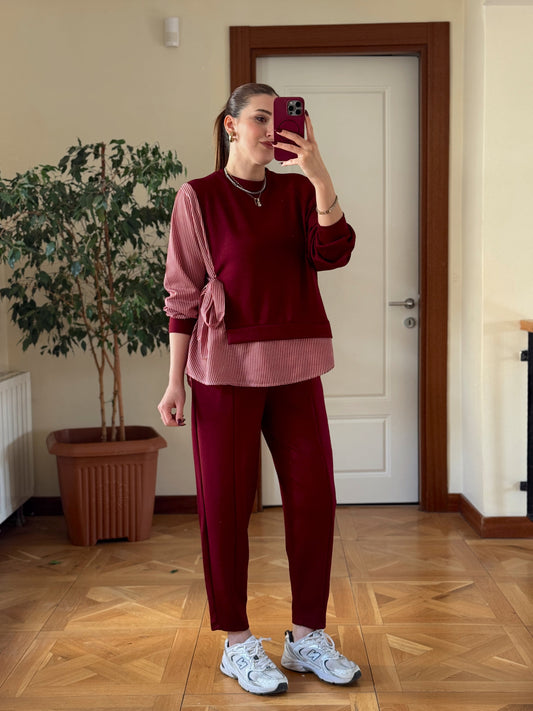 Terikoton garnili bağlamalı takım BORDO