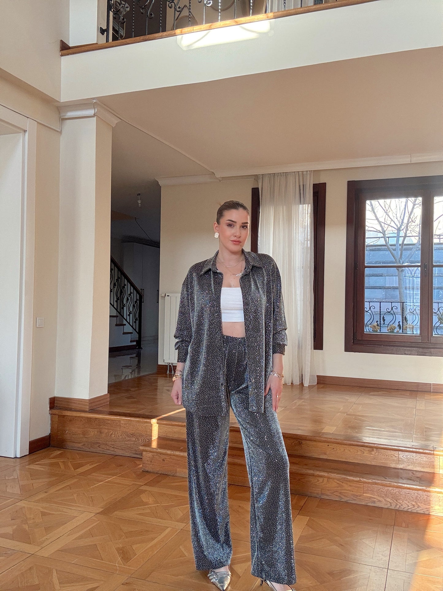 GÜMÜŞ simli taşlı takım-SİYAH