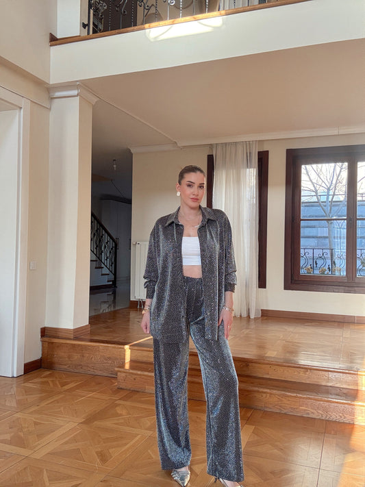 GÜMÜŞ simli taşlı takım-SİYAH