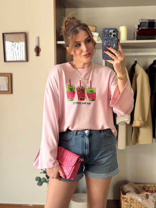 Leopar Coffe  Modal sweat Pembe