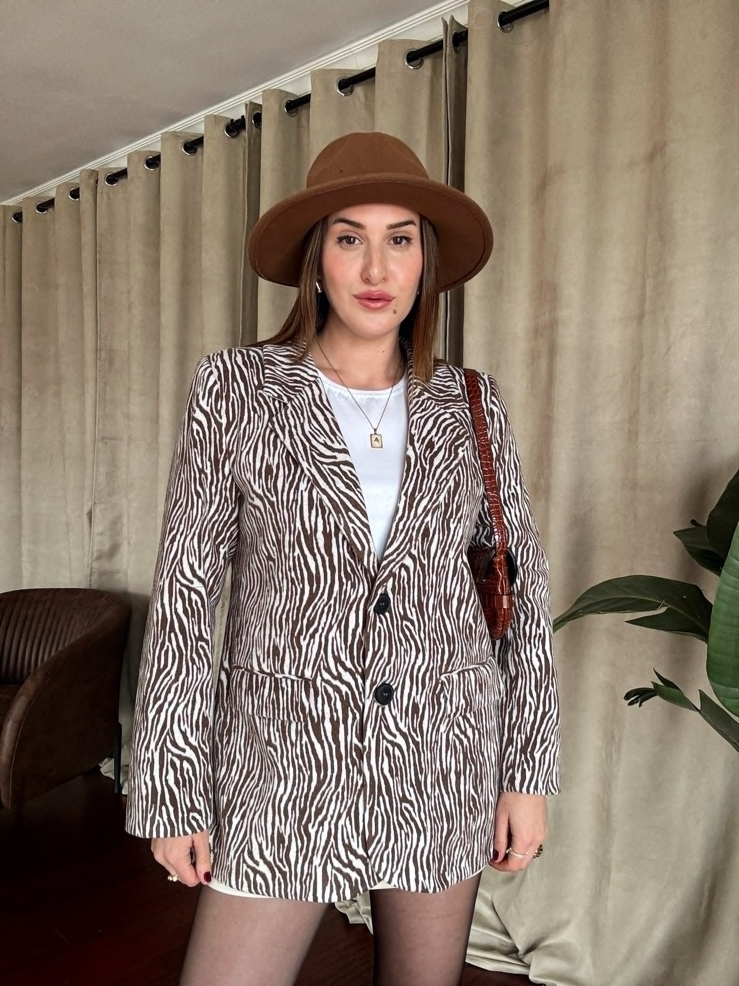Zebra Desenli Kaşe Ceket - KAHVE