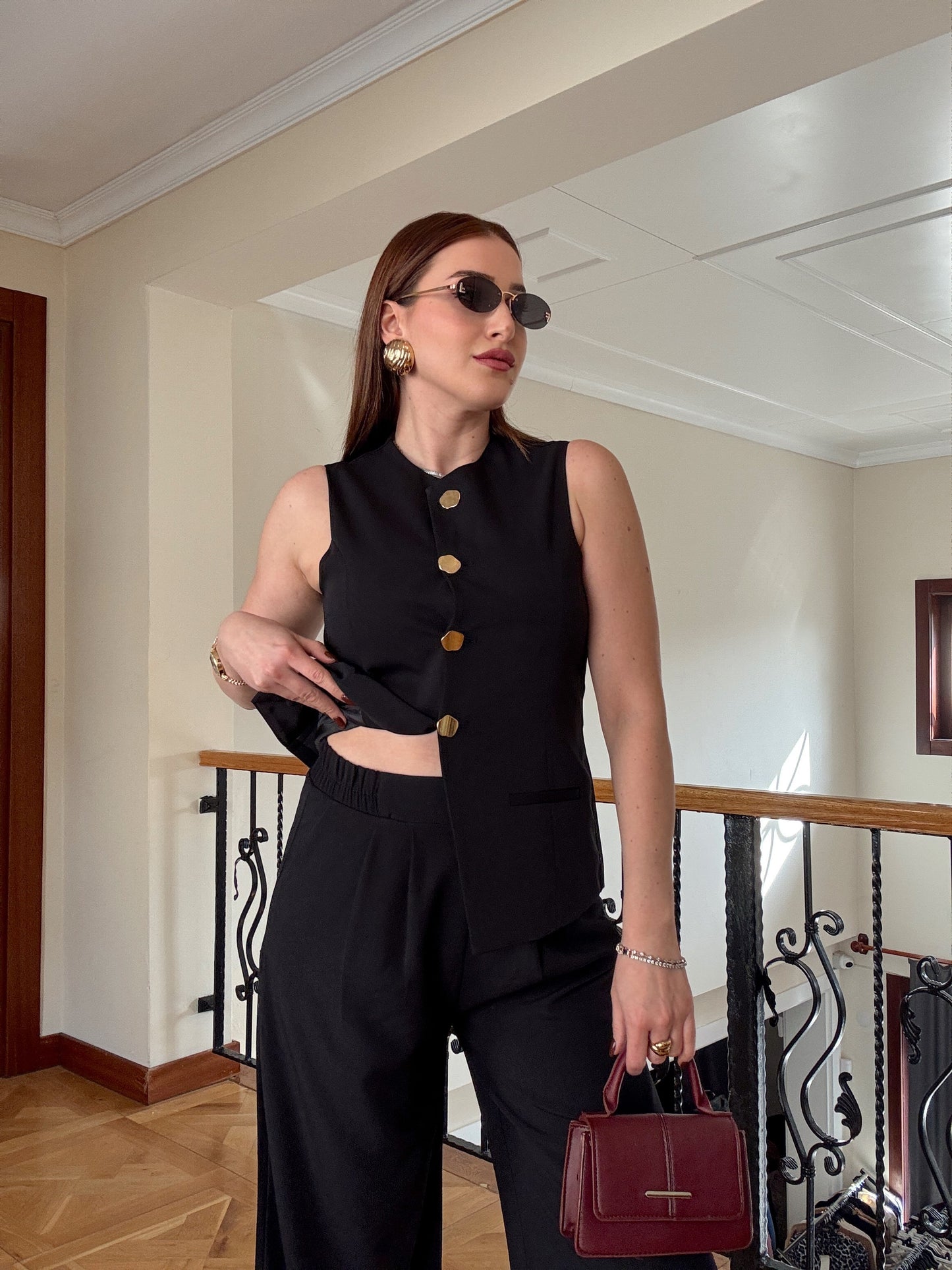 NATALİ Gold düğme ikili takım SİYAH