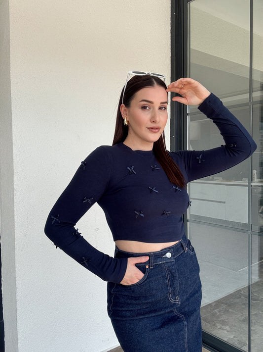 Fiyonklu Crop Bluz LACİVERT