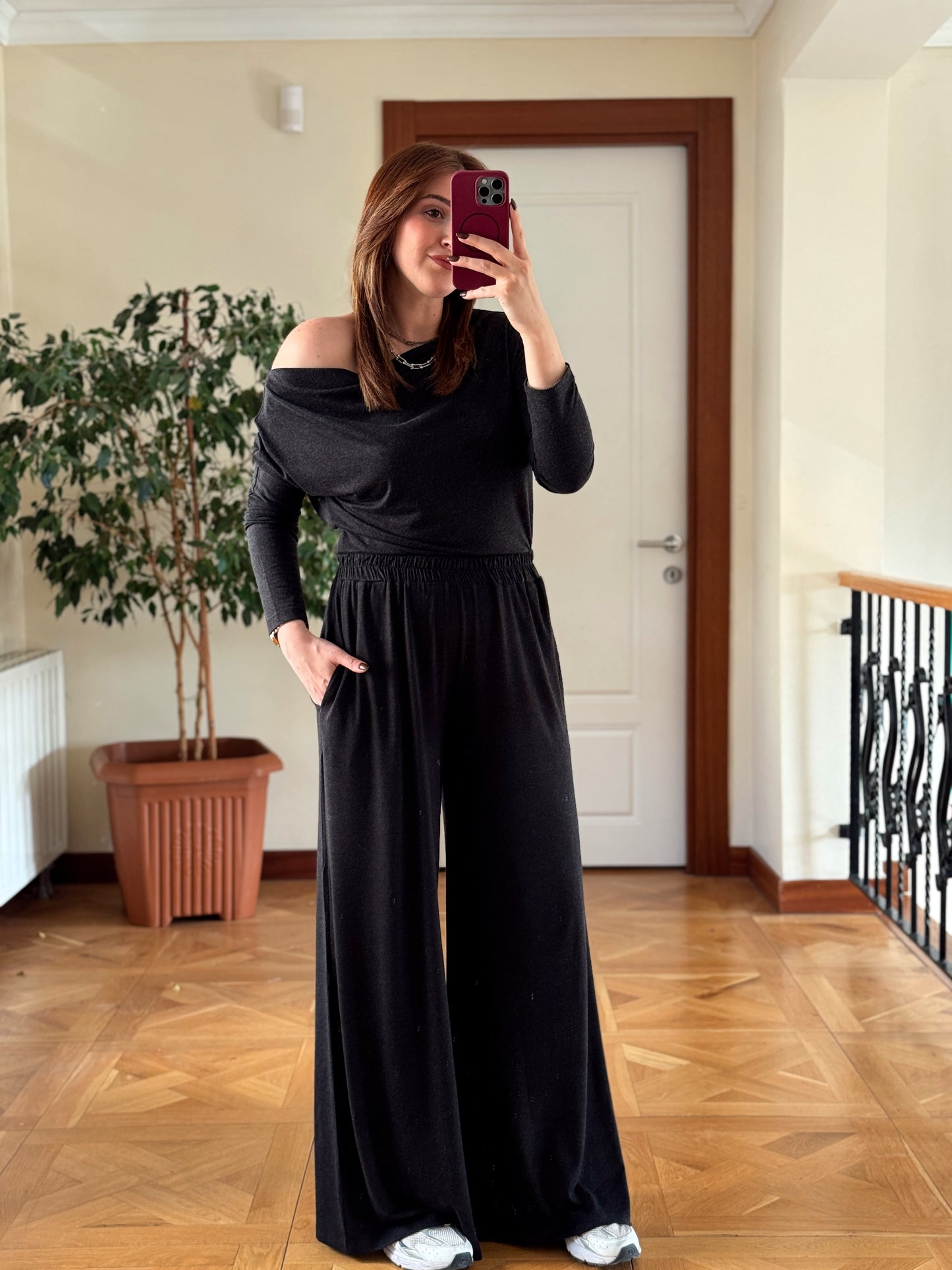 Yarasa kol cepli pantolonlu takım-FÜME