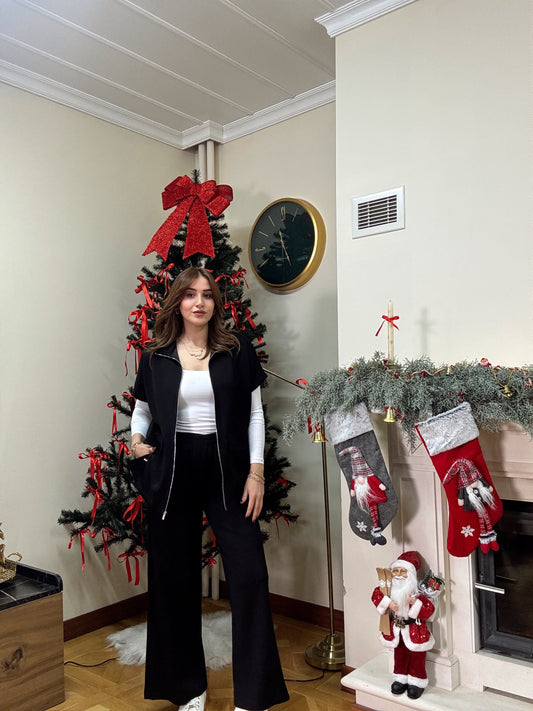 Dıştan cepli fermuarlı premium takım-SİYAH