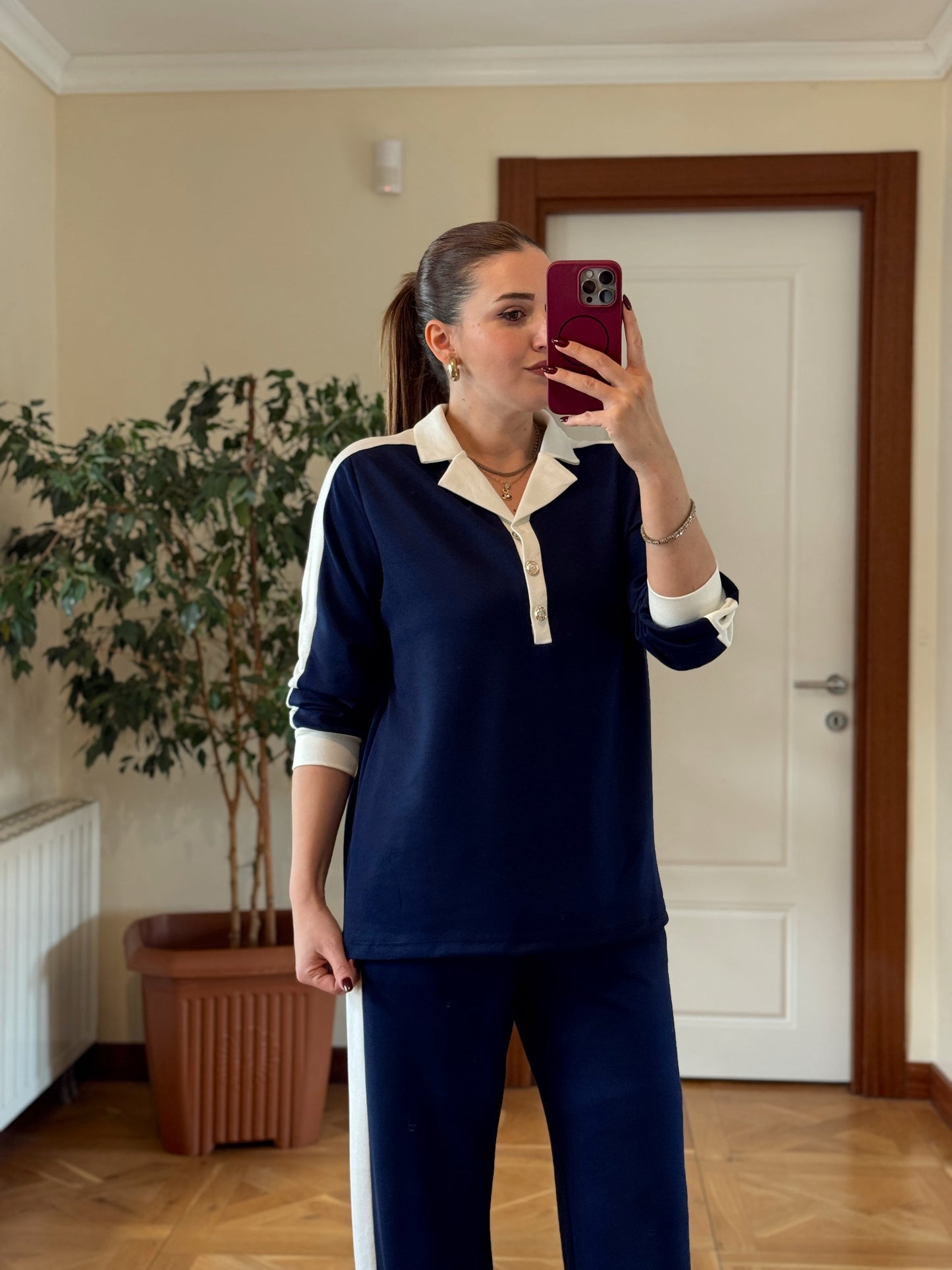 Denizci yaka modal takım LACİVERT