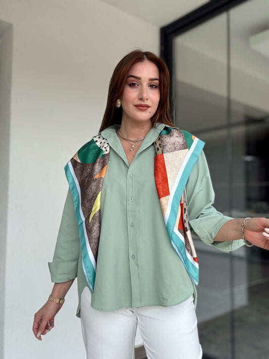 Uzun kol basic gömlek-MİNT YEŞİLİ