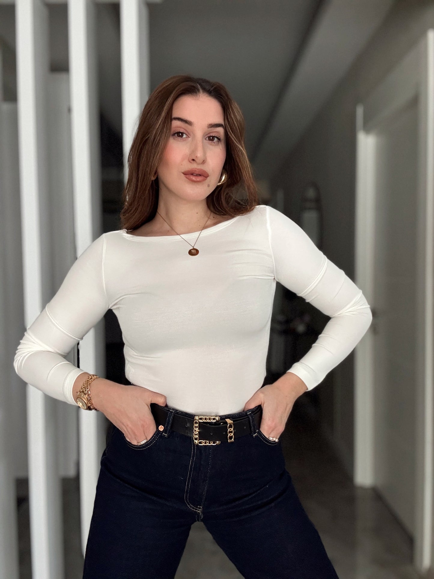 BUZİ Kayık Yaka Bluz - EKRU